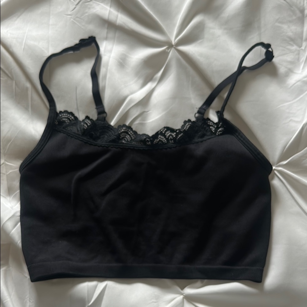 Aerie Black Lace Trim long line Bra